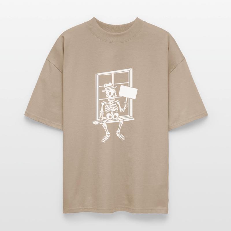 Skeleton On Window Blank Sign Vector One Color