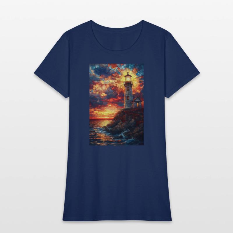 Stained Glass Lighthouse Sunset