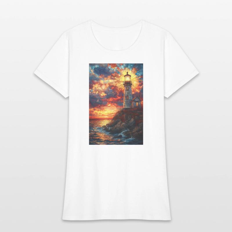 Stained Glass Lighthouse Sunset
