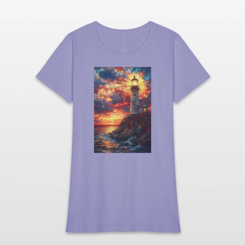 Stained Glass Lighthouse Sunset