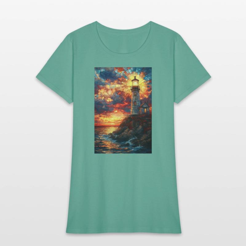 Stained Glass Lighthouse Sunset