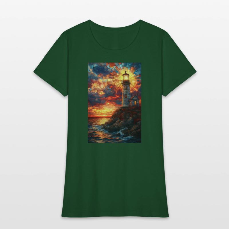 Stained Glass Lighthouse Sunset