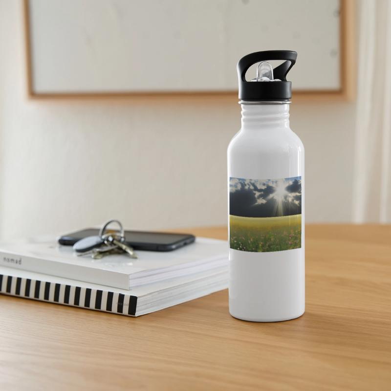 Sunny meadow with fluffy clouds