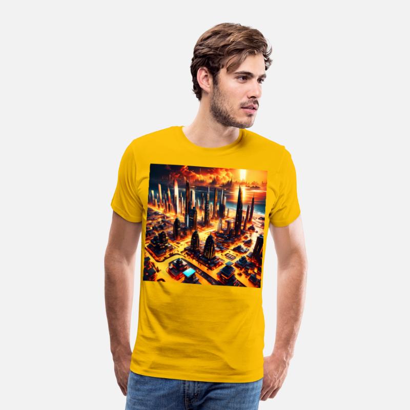 UFO World Alien Space City Skyline At Sunset