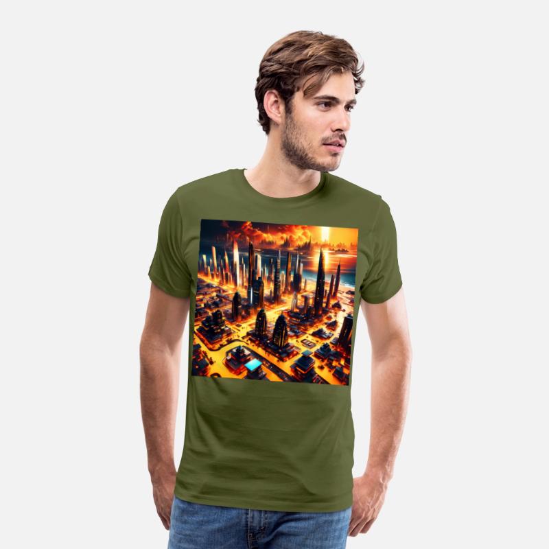 UFO World Alien Space City Skyline At Sunset