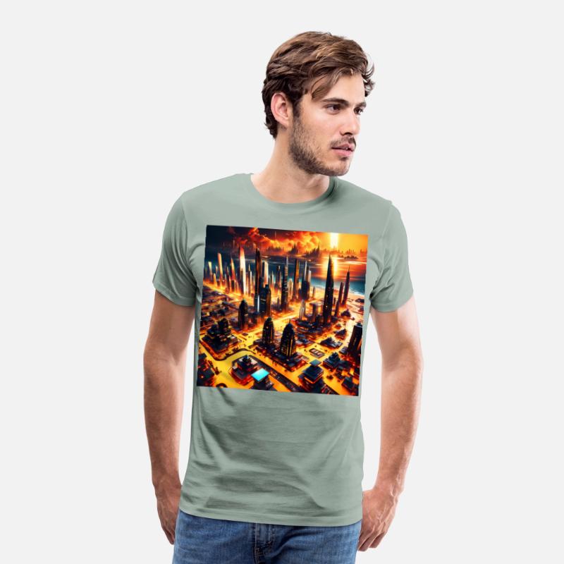 UFO World Alien Space City Skyline At Sunset