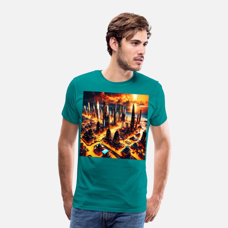 UFO World Alien Space City Skyline At Sunset