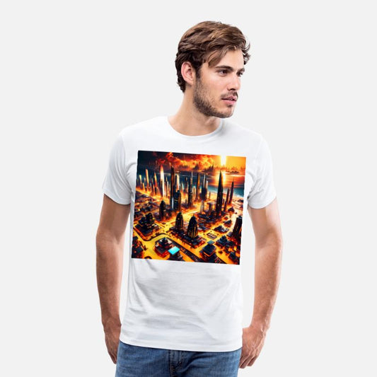 UFO World Alien Space City Skyline At Sunset