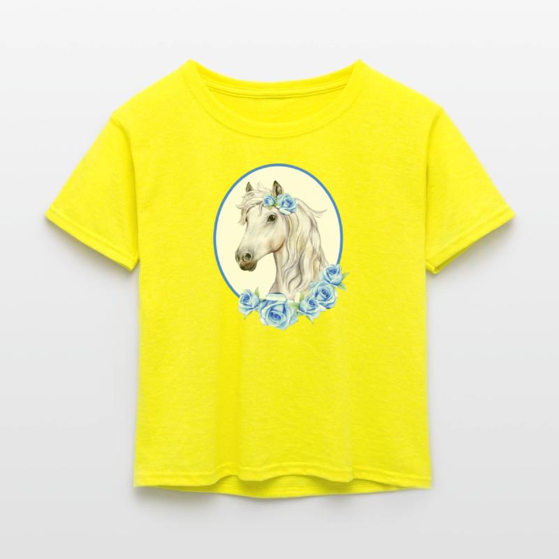 White Horse with light blue Roses