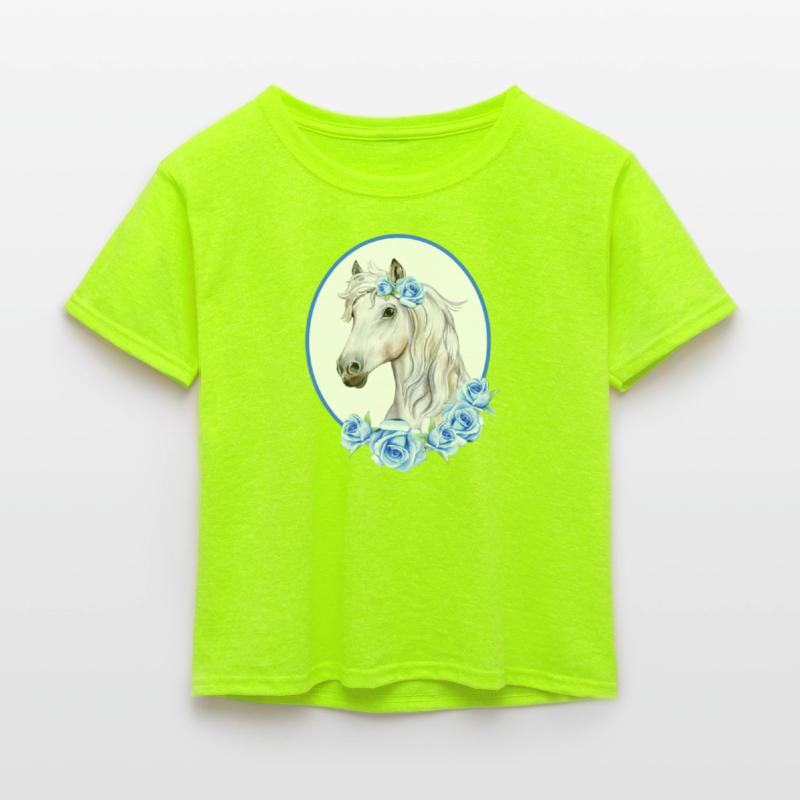 White Horse with light blue Roses